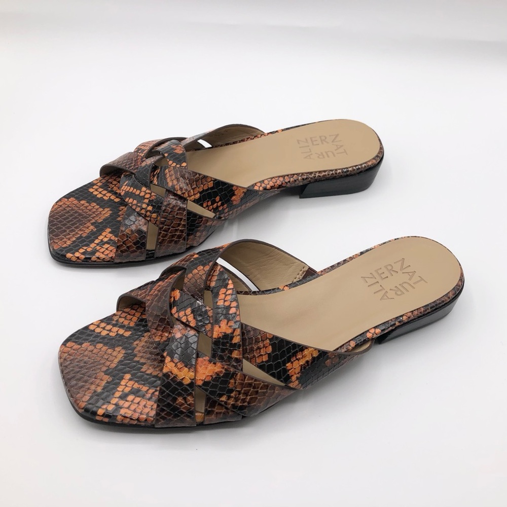 Naturalizer Black Orange Leather Reptile Print Heeled Sandals Women’s Size 7